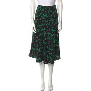 A.L.C. Silk Green & Black Abstract Print Asymmetrical Hem Midi Skirt Women's Siz